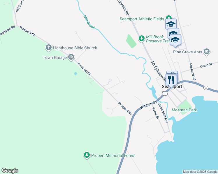 map of restaurants, bars, coffee shops, grocery stores, and more near 81 Prospect Street in Searsport