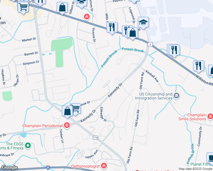 map of restaurants, bars, coffee shops, grocery stores, and more near 205 Sugar Tree Lane in South Burlington