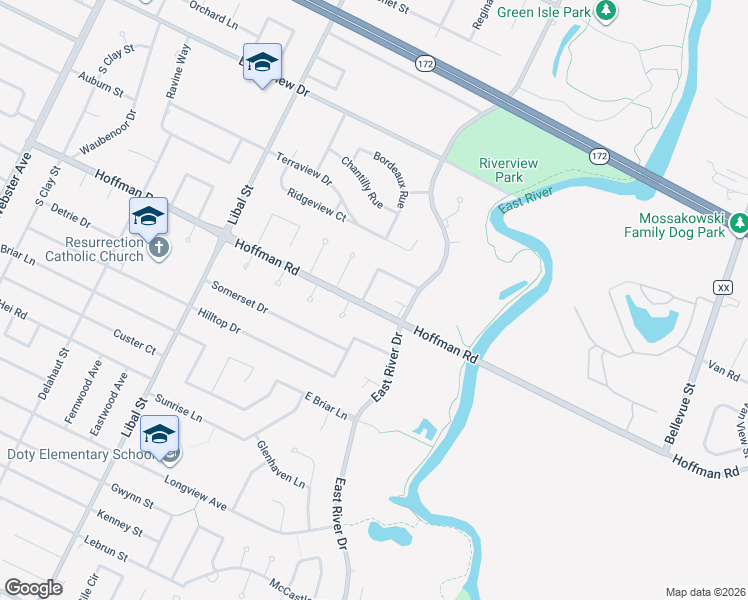 map of restaurants, bars, coffee shops, grocery stores, and more near 723 Hoffman Road in Allouez