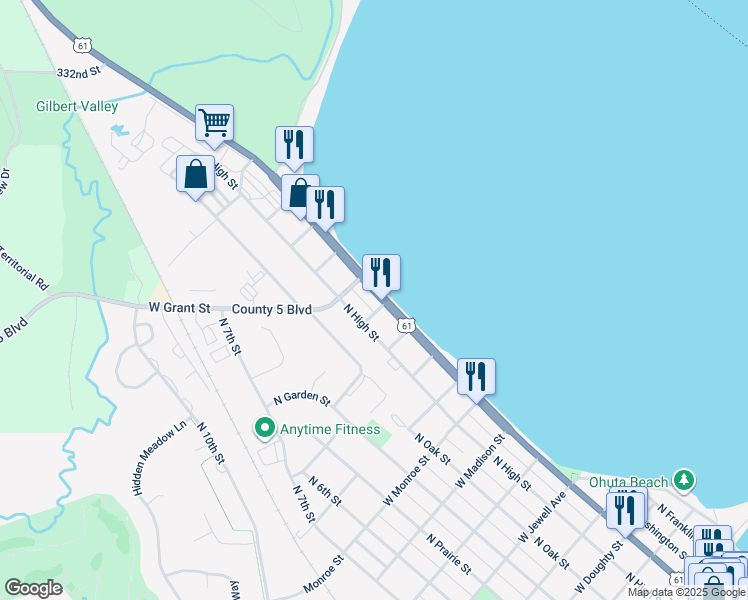 map of restaurants, bars, coffee shops, grocery stores, and more near 1312 North High Street in Lake City