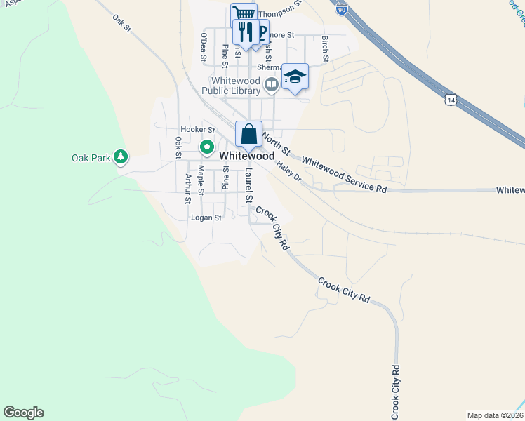 map of restaurants, bars, coffee shops, grocery stores, and more near 770 Crook City Rd in Whitewood