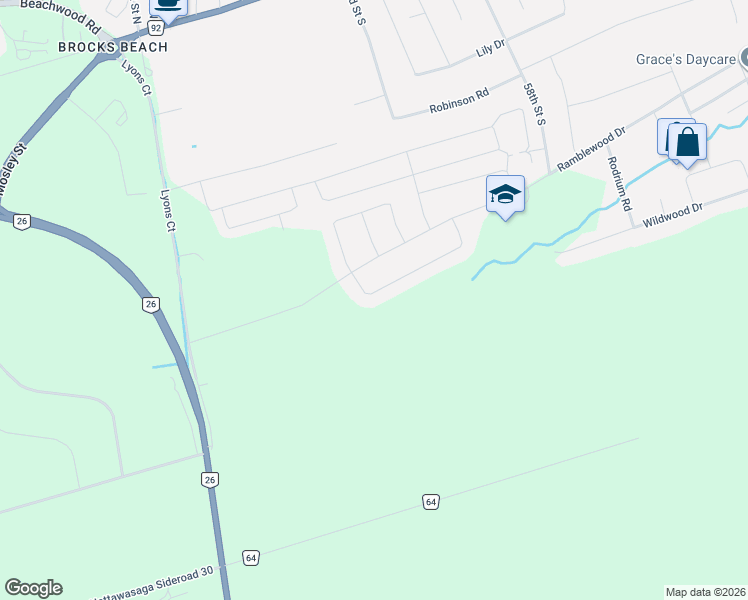 map of restaurants, bars, coffee shops, grocery stores, and more near 10 Cherry Sands Crescent in Wasaga Beach