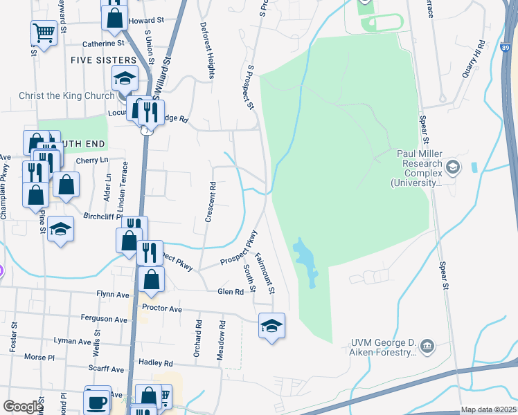 map of restaurants, bars, coffee shops, grocery stores, and more near 236 Prospect Parkway in Burlington
