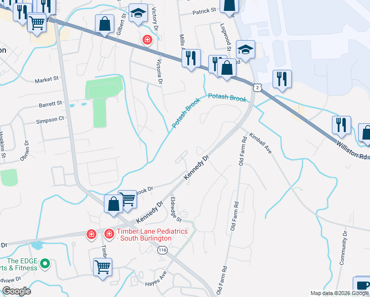 map of restaurants, bars, coffee shops, grocery stores, and more near 90 Bayberry Lane in South Burlington