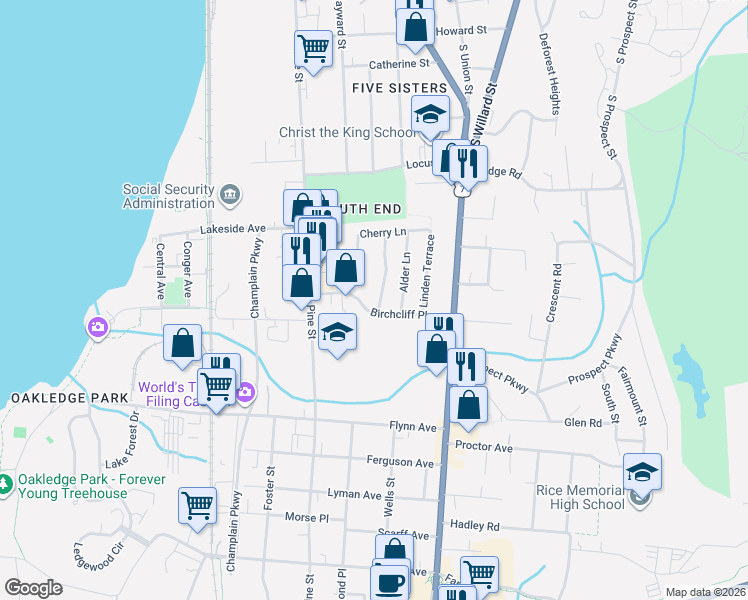 map of restaurants, bars, coffee shops, grocery stores, and more near 73 Birchcliff Parkway in Burlington