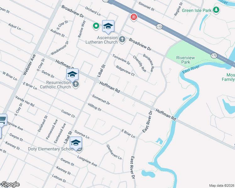 map of restaurants, bars, coffee shops, grocery stores, and more near 3319 Camelia Court in Allouez