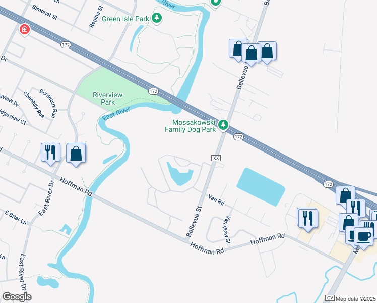map of restaurants, bars, coffee shops, grocery stores, and more near 1500 Crystal Lake Circle in Green Bay