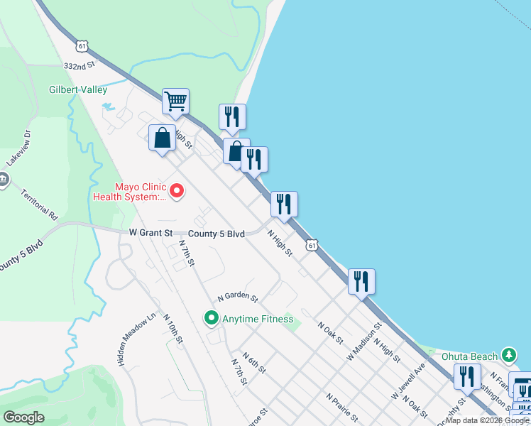 map of restaurants, bars, coffee shops, grocery stores, and more near 1312 North High Street in Lake City