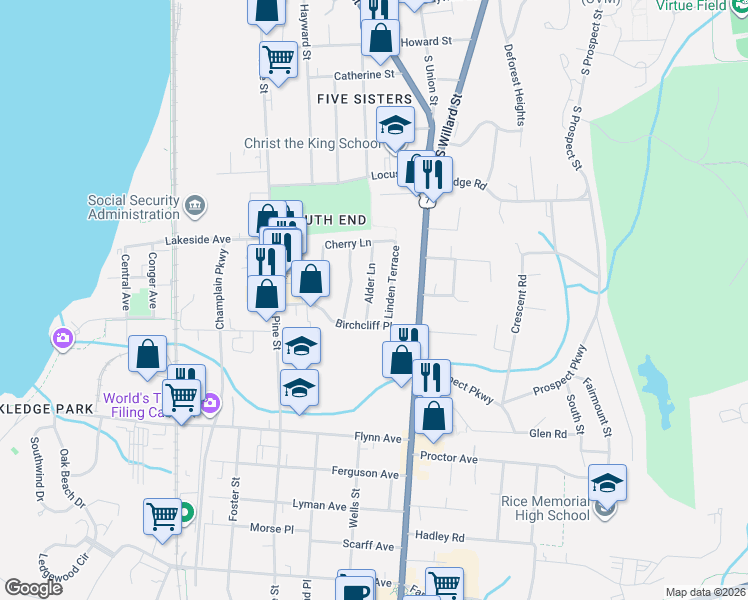 map of restaurants, bars, coffee shops, grocery stores, and more near 45 Alder Lane in Burlington