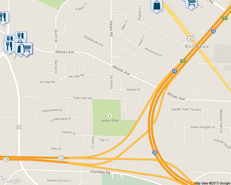 map of restaurants, bars, coffee shops, grocery stores, and more near 2314 Jubilee Dr in Green Bay