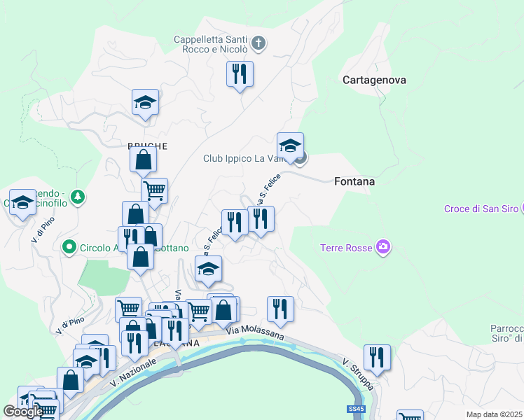 map of restaurants, bars, coffee shops, grocery stores, and more near 41 Via San Felice in Genova