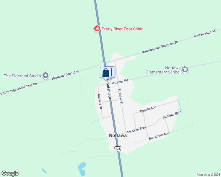 map of restaurants, bars, coffee shops, grocery stores, and more near 4185 Simcoe County Road 124 in Nottawa