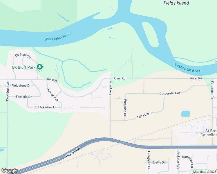 map of restaurants, bars, coffee shops, grocery stores, and more near 2530 Pepper Tree Place in Plover
