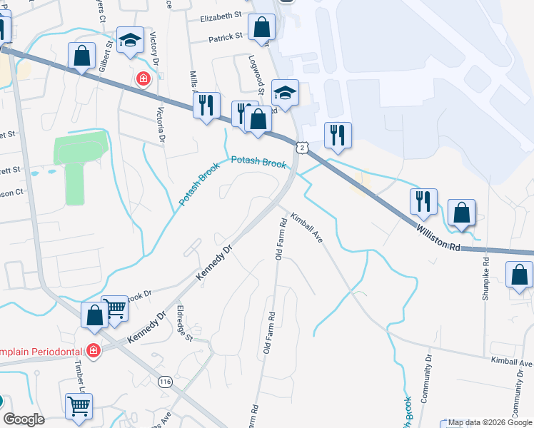 map of restaurants, bars, coffee shops, grocery stores, and more near 255 Kennedy Drive in South Burlington