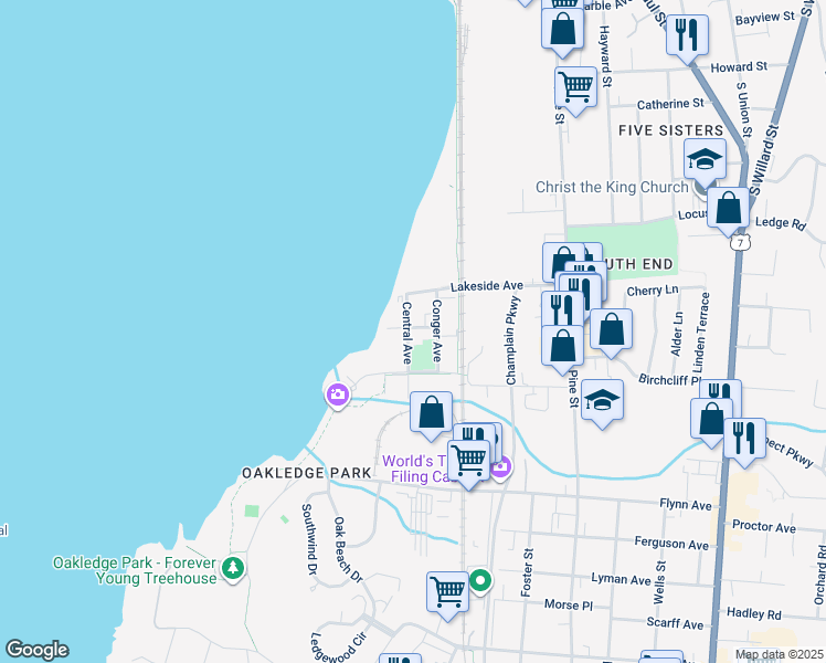 map of restaurants, bars, coffee shops, grocery stores, and more near 31 Central Avenue in Burlington