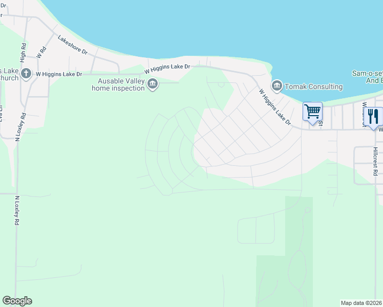 map of restaurants, bars, coffee shops, grocery stores, and more near 801-821 Golfview Dr in Roscommon Township