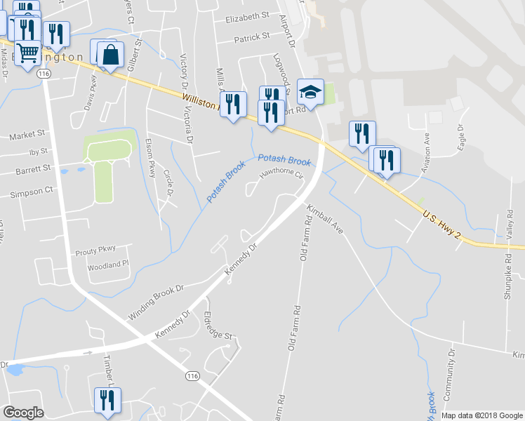 map of restaurants, bars, coffee shops, grocery stores, and more near 42 Bayberry Lane in South Burlington