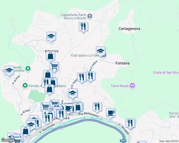 map of restaurants, bars, coffee shops, grocery stores, and more near 41 Via San Felice in Genova