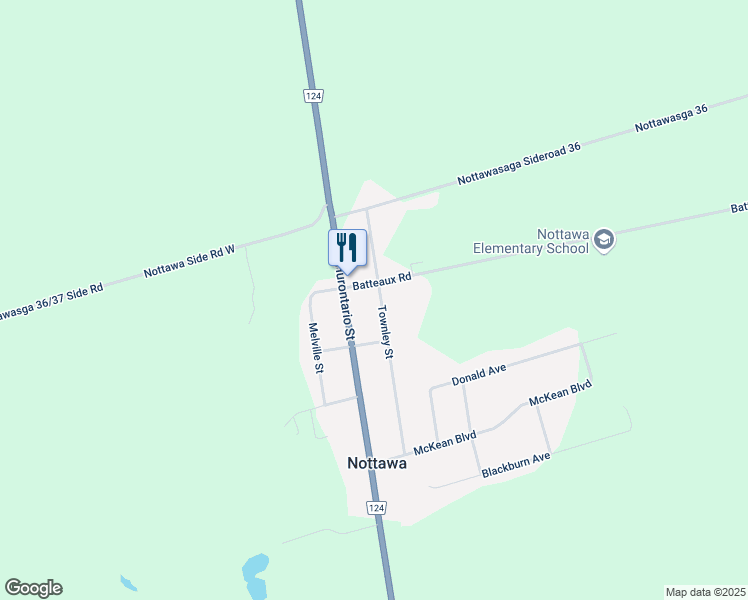 map of restaurants, bars, coffee shops, grocery stores, and more near 23 Townley Street in Nottawa