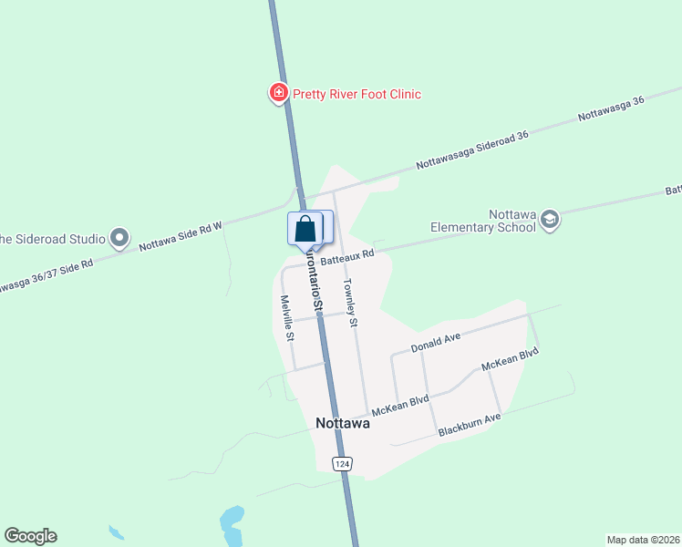 map of restaurants, bars, coffee shops, grocery stores, and more near 22 Townley Street in Nottawa