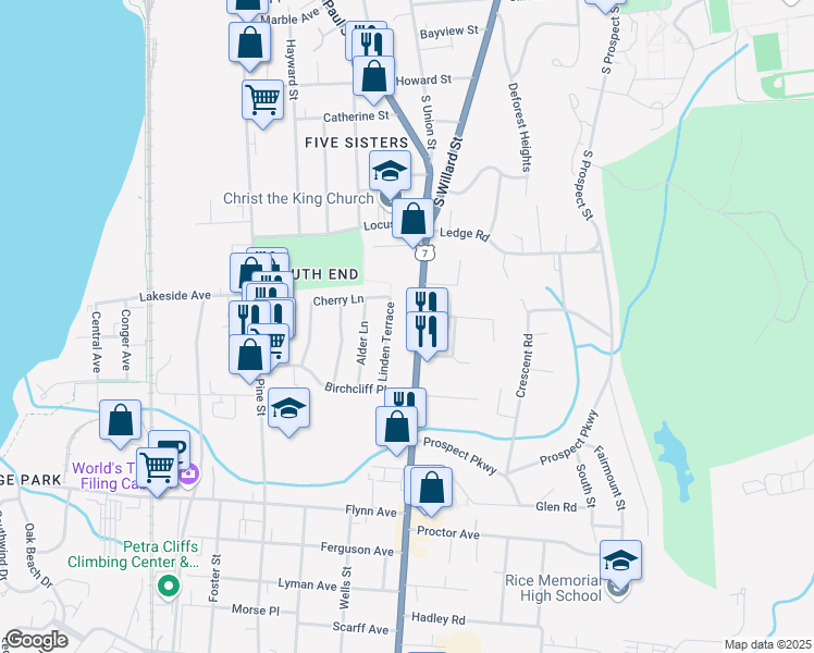 map of restaurants, bars, coffee shops, grocery stores, and more near 54 Linden Terrace in Burlington