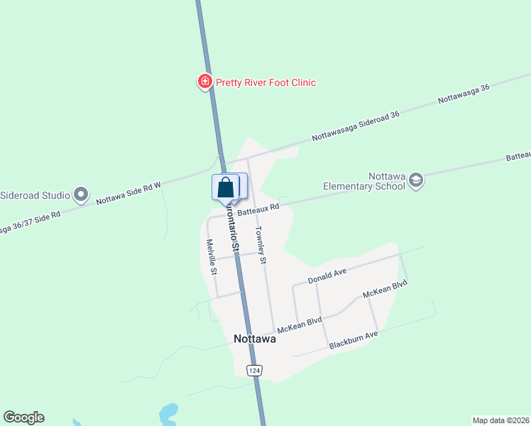 map of restaurants, bars, coffee shops, grocery stores, and more near 22 Townley Street in Nottawa