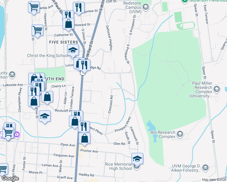 map of restaurants, bars, coffee shops, grocery stores, and more near 15 Mount View Court in Burlington