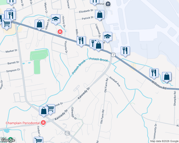 map of restaurants, bars, coffee shops, grocery stores, and more near 42 Bayberry Lane in South Burlington