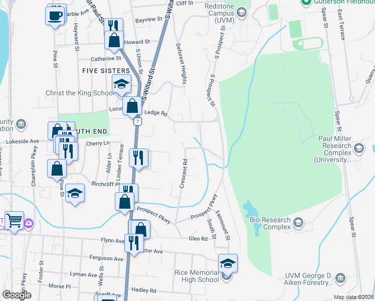 map of restaurants, bars, coffee shops, grocery stores, and more near 15 Mount View Court in Burlington