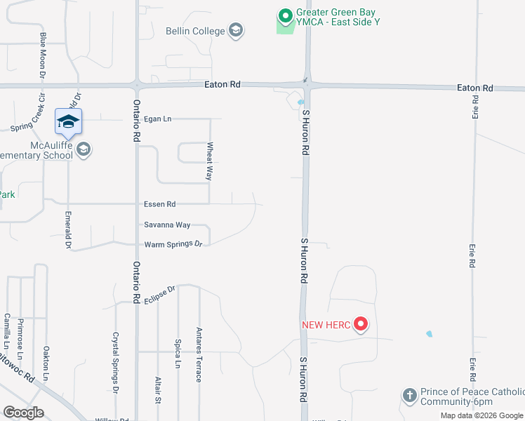map of restaurants, bars, coffee shops, grocery stores, and more near 3254 Warm Springs Drive in Green Bay