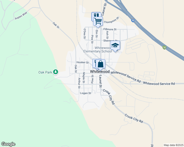 map of restaurants, bars, coffee shops, grocery stores, and more near 1101 Meade Street in Whitewood