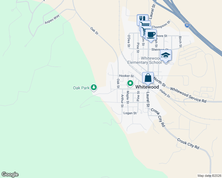 map of restaurants, bars, coffee shops, grocery stores, and more near 927 Pell Street in Whitewood