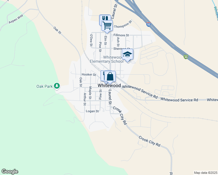 map of restaurants, bars, coffee shops, grocery stores, and more near 1005 Meade Street in Whitewood