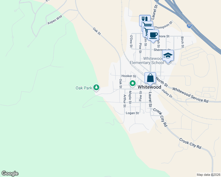 map of restaurants, bars, coffee shops, grocery stores, and more near 927-1033 Pell Street in Whitewood