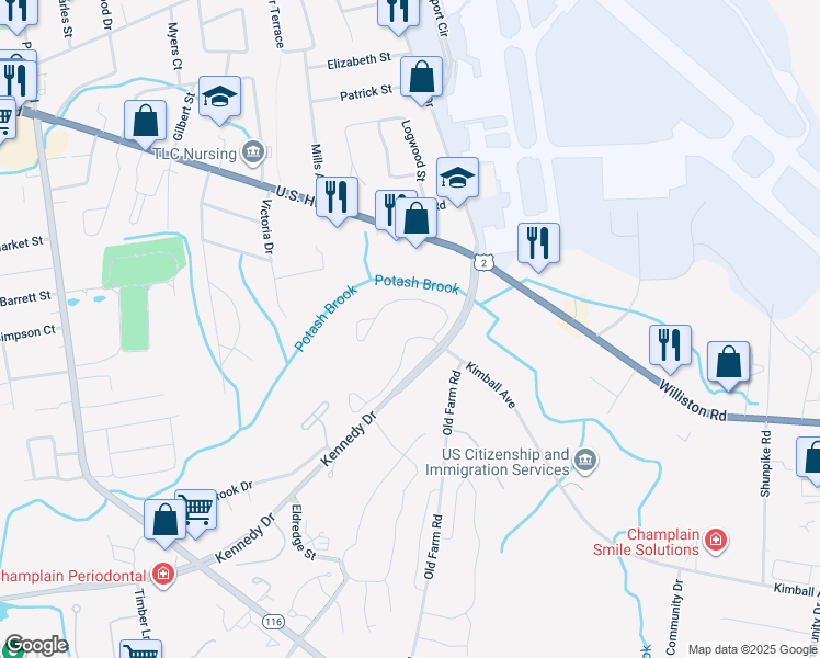 map of restaurants, bars, coffee shops, grocery stores, and more near 2 Hawthorne Circle in South Burlington