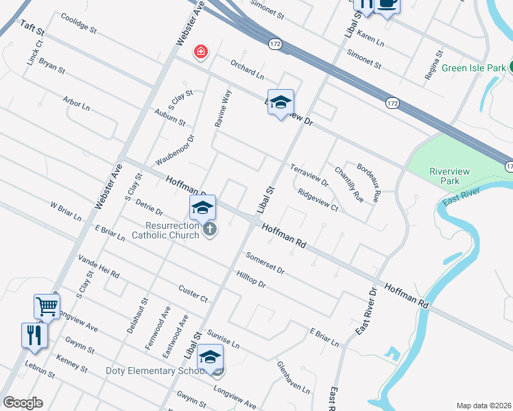 map of restaurants, bars, coffee shops, grocery stores, and more near 3232 Libal Street in Green Bay