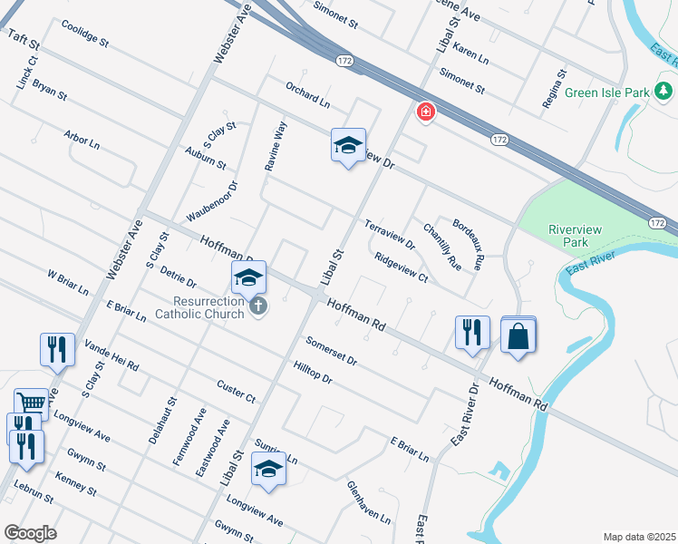 map of restaurants, bars, coffee shops, grocery stores, and more near 3232 Libal Street in Green Bay