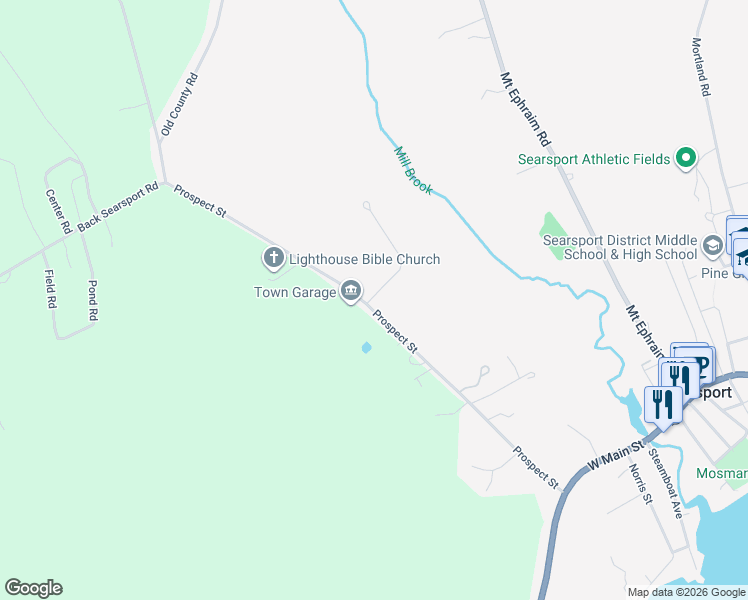 map of restaurants, bars, coffee shops, grocery stores, and more near 8 Osprey Lane in Searsport