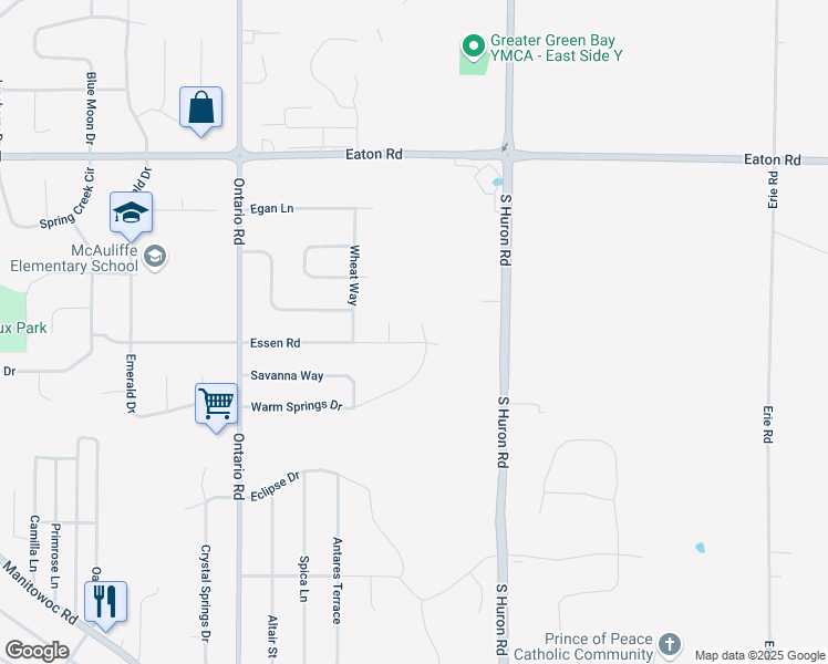 map of restaurants, bars, coffee shops, grocery stores, and more near 3229 Essen Road in Green Bay