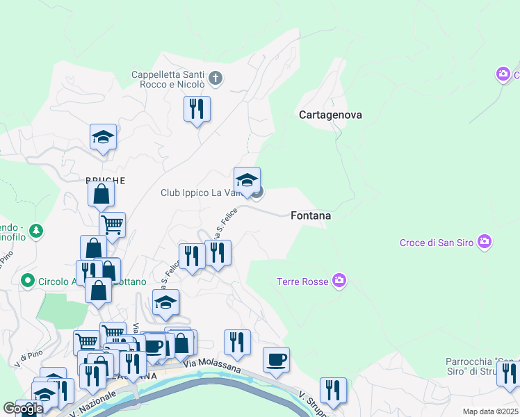 map of restaurants, bars, coffee shops, grocery stores, and more near 122 Via San Felice in Genova