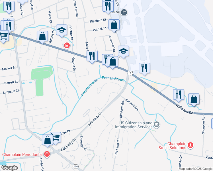 map of restaurants, bars, coffee shops, grocery stores, and more near 96 Hawthorne Circle in South Burlington