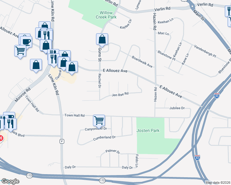 map of restaurants, bars, coffee shops, grocery stores, and more near 2170 William Francis Court in Green Bay