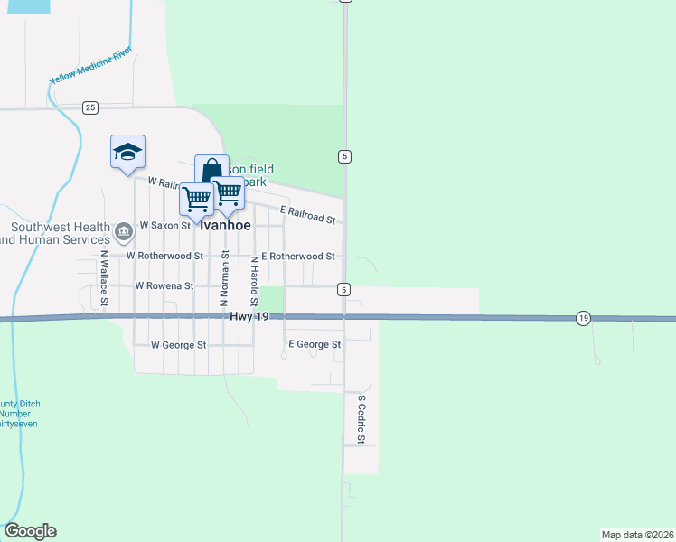 map of restaurants, bars, coffee shops, grocery stores, and more near 343 East Rowena Street in Ivanhoe