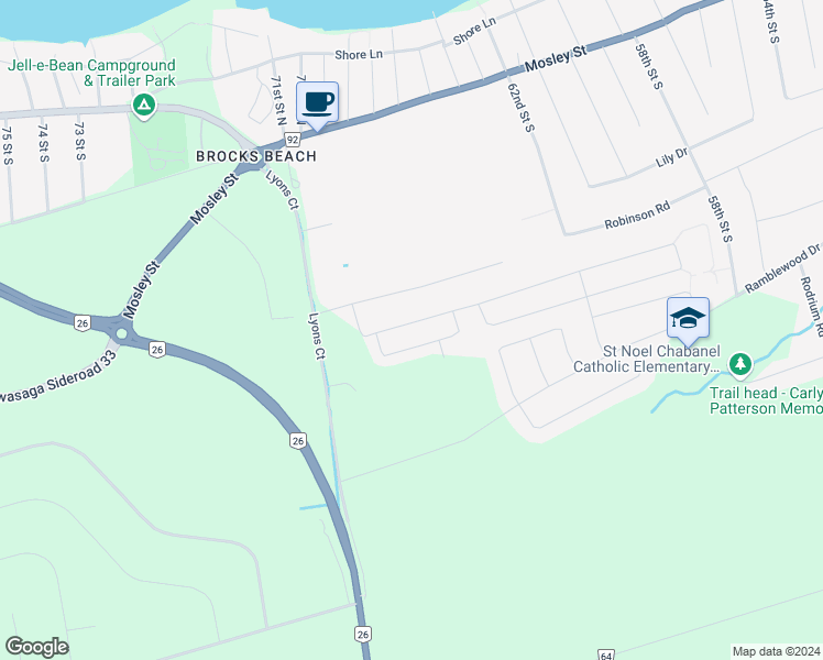 map of restaurants, bars, coffee shops, grocery stores, and more near 152 Allegra Drive in Wasaga Beach