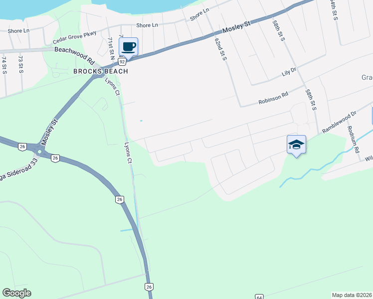map of restaurants, bars, coffee shops, grocery stores, and more near 52 Bianca Crescent in Wasaga Beach