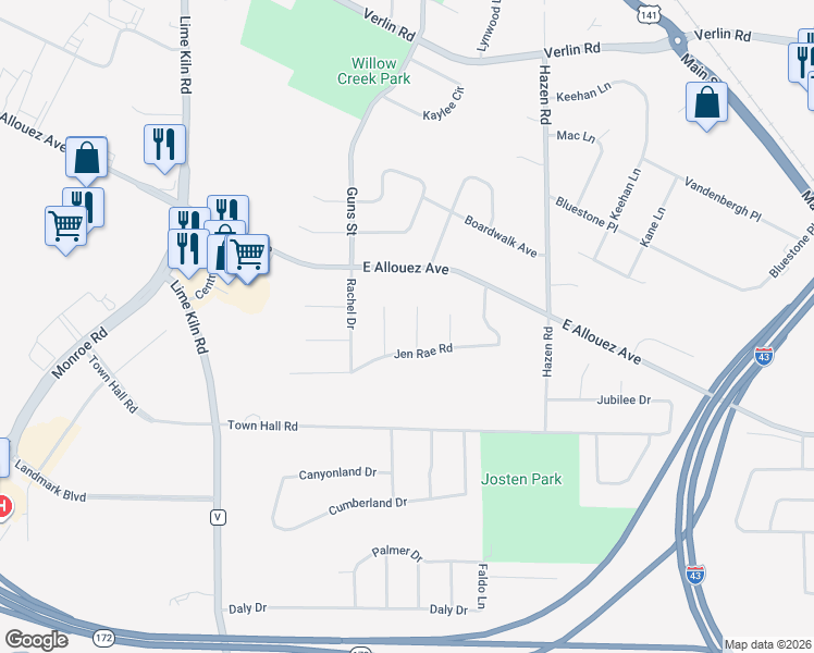 map of restaurants, bars, coffee shops, grocery stores, and more near 2170 William Francis Court in Green Bay
