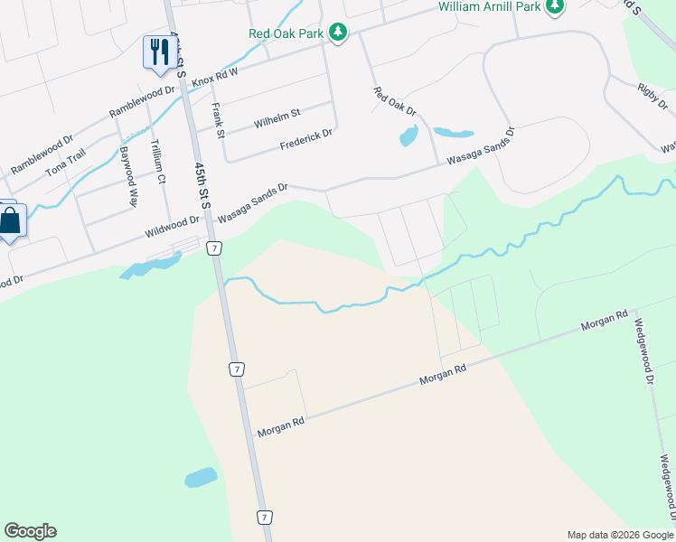map of restaurants, bars, coffee shops, grocery stores, and more near Amber Drive in Wasaga Beach