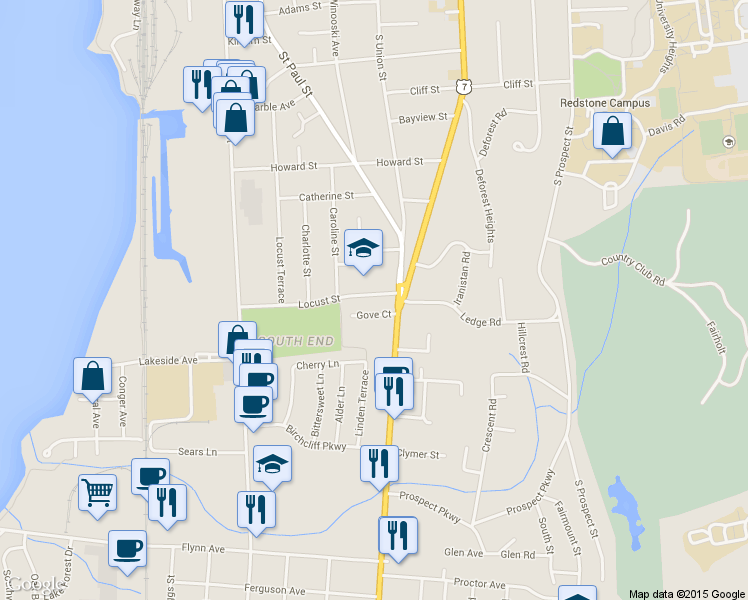 map of restaurants, bars, coffee shops, grocery stores, and more near 149 Locust Street in Burlington