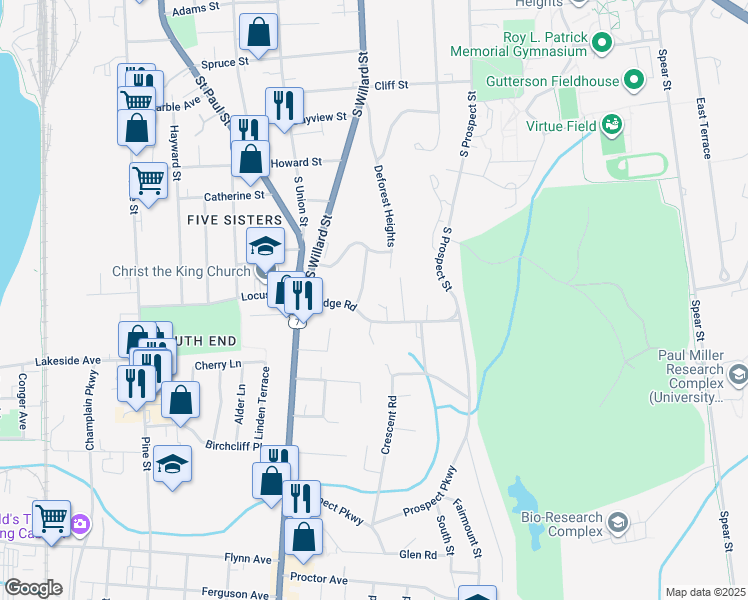 map of restaurants, bars, coffee shops, grocery stores, and more near 100 Ledge Rd in Burlington
