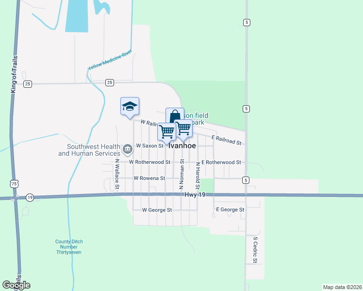 map of restaurants, bars, coffee shops, grocery stores, and more near in Ivanhoe